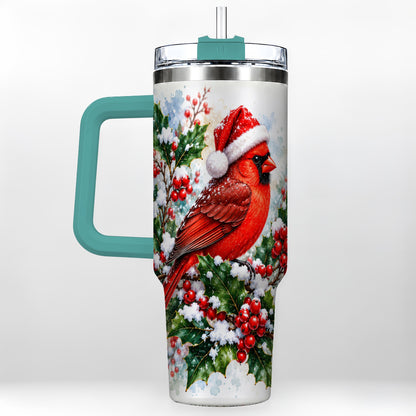 #pl[40oz|Green] Christmas Cardinal 40oz Tumbler, Bird Tumbler, Stainless Steel Travel Cup
