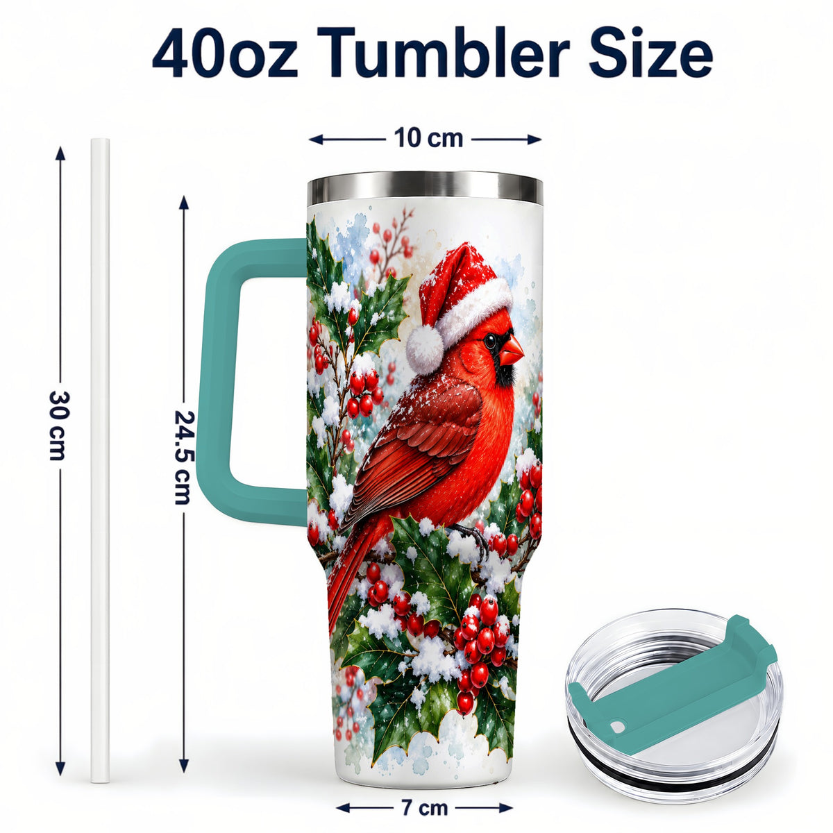 #pl[40oz|Green] Christmas Cardinal 40oz Tumbler, Bird Tumbler, Stainless Steel Travel Cup