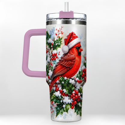 #pl[40oz|Pink] Christmas Cardinal 40oz Tumbler, Bird Tumbler, Stainless Steel Travel Cup