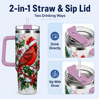 #pl[40oz|Pink] Christmas Cardinal 40oz Tumbler, Bird Tumbler, Stainless Steel Travel Cup