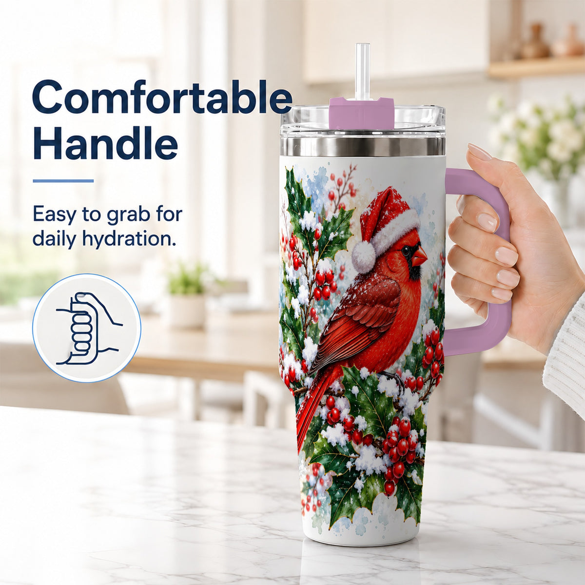 #pl[40oz|Pink] Christmas Cardinal 40oz Tumbler, Bird Tumbler, Stainless Steel Travel Cup