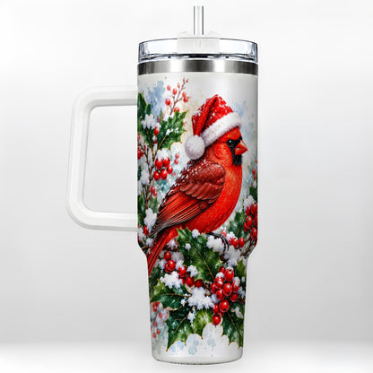 Christmas Cardinal 40oz Tumbler, Bird Tumbler, Stainless Steel Travel Cup