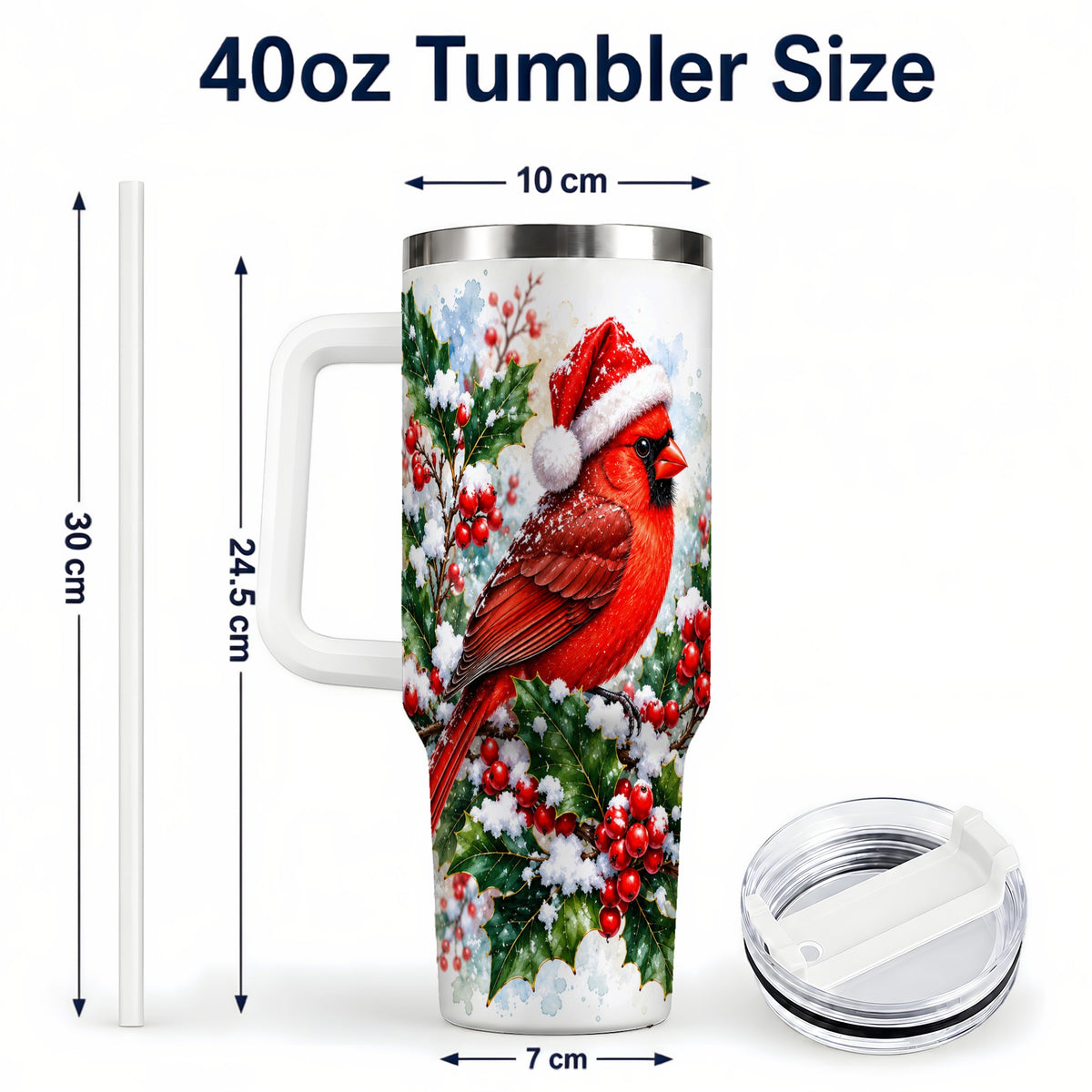#pl[40oz|White] Christmas Cardinal 40oz Tumbler, Bird Tumbler, Stainless Steel Travel Cup