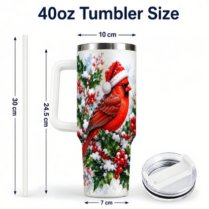 #pl[40oz|White] Christmas Cardinal 40oz Tumbler, Bird Tumbler, Stainless Steel Travel Cup