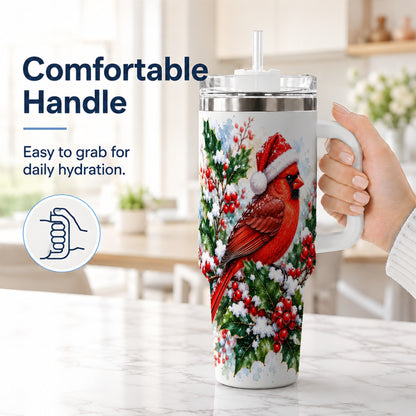#pl[40oz|White] Christmas Cardinal 40oz Tumbler, Bird Tumbler, Stainless Steel Travel Cup