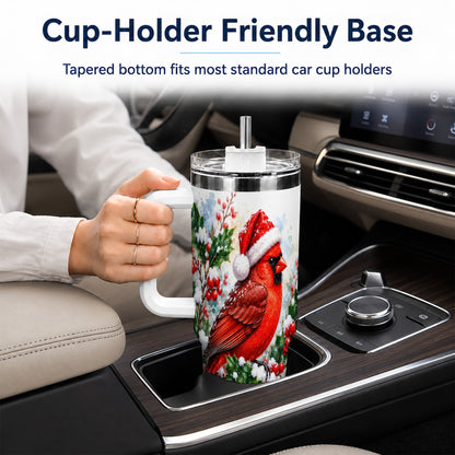 Christmas Cardinal 40oz Tumbler, Bird Tumbler, Stainless Steel Travel Cup