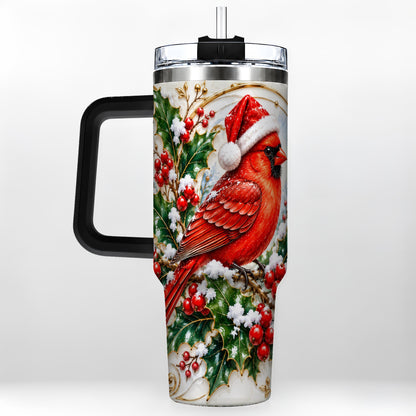 #pl[40oz|Black] Christmas Cardinal 40oz Tumbler, Bird Tumbler, Stainless Steel Travel Cup