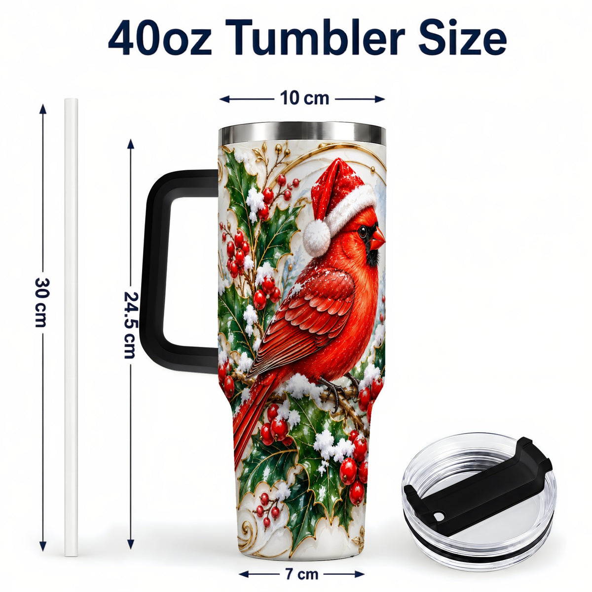 #pl[40oz|Black] Christmas Cardinal 40oz Tumbler, Bird Tumbler, Stainless Steel Travel Cup