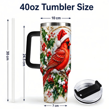 #pl[40oz|Black] Christmas Cardinal 40oz Tumbler, Bird Tumbler, Stainless Steel Travel Cup