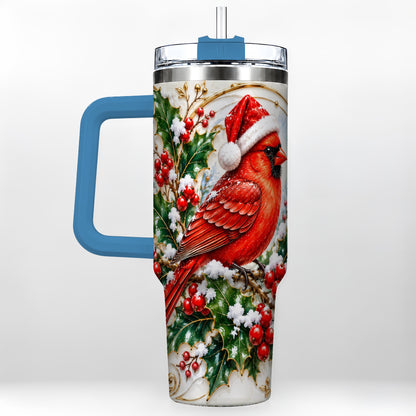 #pl[40oz|Blue] Christmas Cardinal 40oz Tumbler, Bird Tumbler, Stainless Steel Travel Cup
