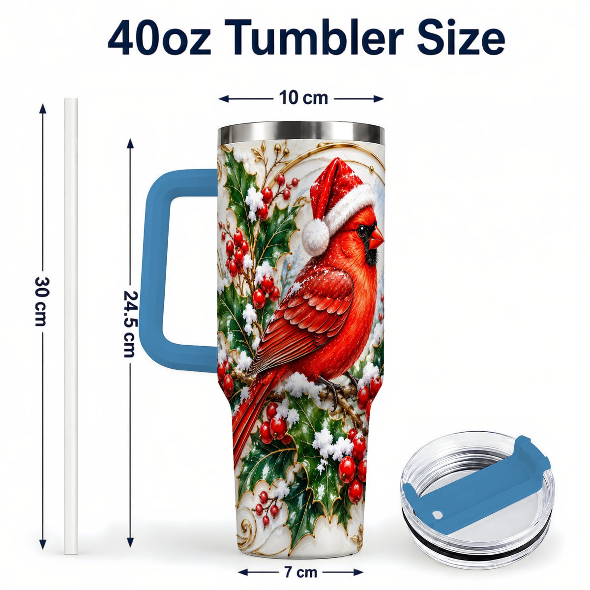 #pl[40oz|Blue] Christmas Cardinal 40oz Tumbler, Bird Tumbler, Stainless Steel Travel Cup