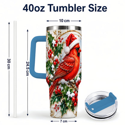 #pl[40oz|Blue] Christmas Cardinal 40oz Tumbler, Bird Tumbler, Stainless Steel Travel Cup