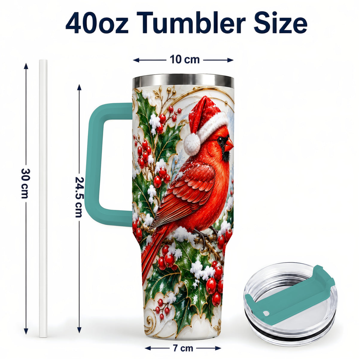 #pl[40oz|Green] Christmas Cardinal 40oz Tumbler, Bird Tumbler, Stainless Steel Travel Cup