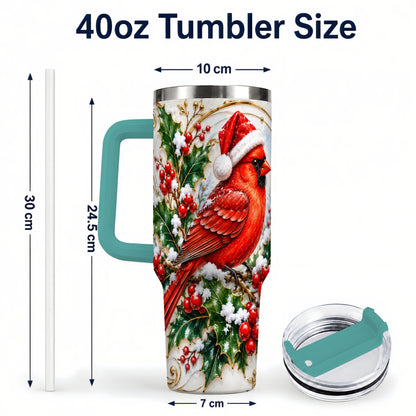 #pl[40oz|Green] Christmas Cardinal 40oz Tumbler, Bird Tumbler, Stainless Steel Travel Cup