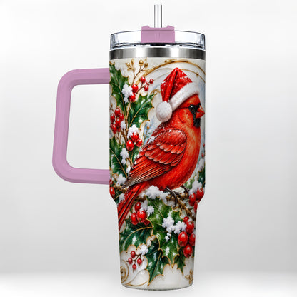 #pl[40oz|Pink] Christmas Cardinal 40oz Tumbler, Bird Tumbler, Stainless Steel Travel Cup