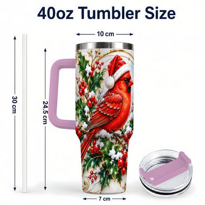 #pl[40oz|Pink] Christmas Cardinal 40oz Tumbler, Bird Tumbler, Stainless Steel Travel Cup