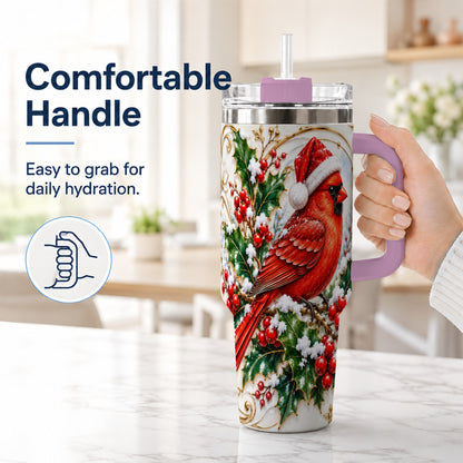#pl[40oz|Pink] Christmas Cardinal 40oz Tumbler, Bird Tumbler, Stainless Steel Travel Cup