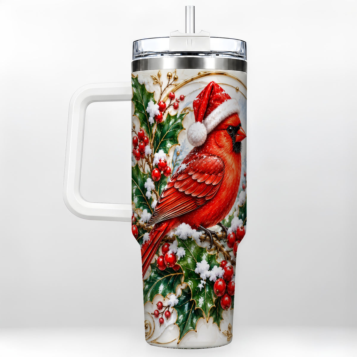 Christmas Cardinal 40oz Tumbler, Bird Tumbler, Stainless Steel Travel Cup