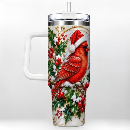 Christmas Cardinal 40oz Tumbler, Bird Tumbler, Stainless Steel Travel Cup