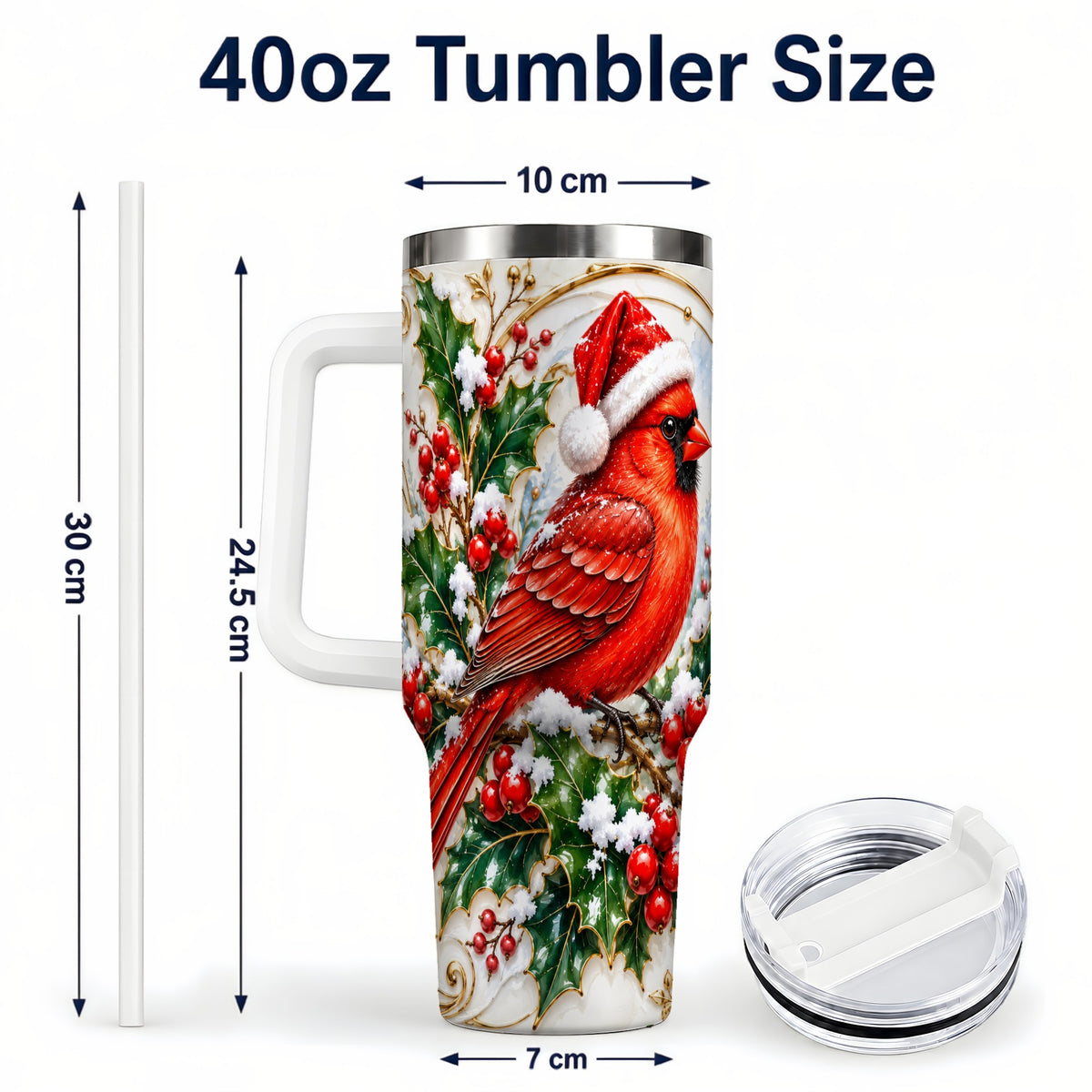 #pl[40oz|White] Christmas Cardinal 40oz Tumbler, Bird Tumbler, Stainless Steel Travel Cup
