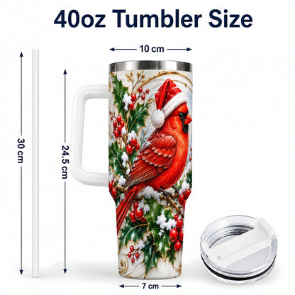 #pl[40oz|White] Christmas Cardinal 40oz Tumbler, Bird Tumbler, Stainless Steel Travel Cup