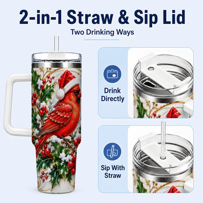 #pl[40oz|White] Christmas Cardinal 40oz Tumbler, Bird Tumbler, Stainless Steel Travel Cup
