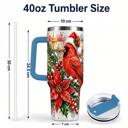 #pl[40oz|Blue] Christmas Cardinal 40oz Tumbler with Handle, Poinsettia Travel Cup