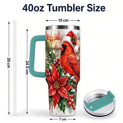 #pl[40oz|Green] Christmas Cardinal 40oz Tumbler with Handle, Poinsettia Travel Cup