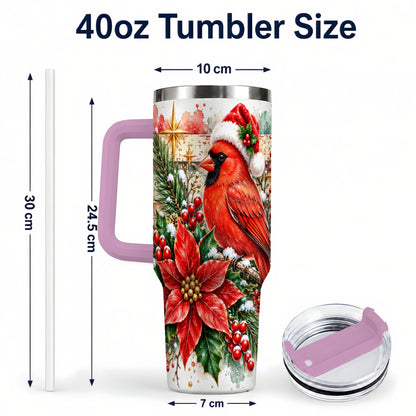 #pl[40oz|Pink] Christmas Cardinal 40oz Tumbler with Handle, Poinsettia Travel Cup