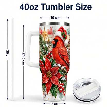 #pl[40oz|White] Christmas Cardinal 40oz Tumbler with Handle, Poinsettia Travel Cup
