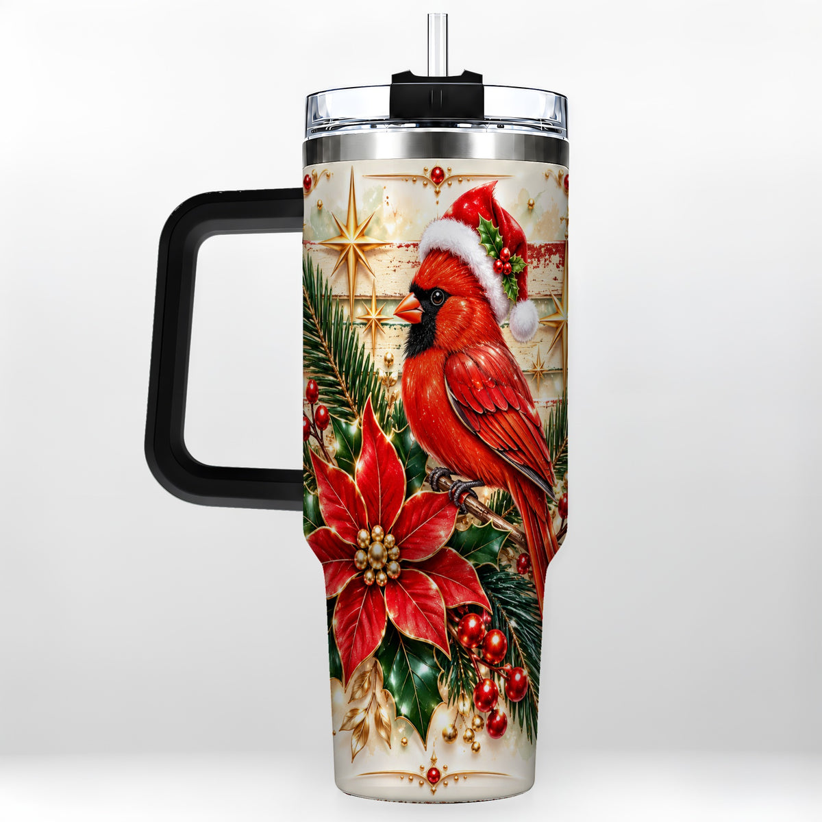 #pl[40oz|Black] Cardinal 40oz Tumbler, Winter Bird Stainless Steel Travel Cup