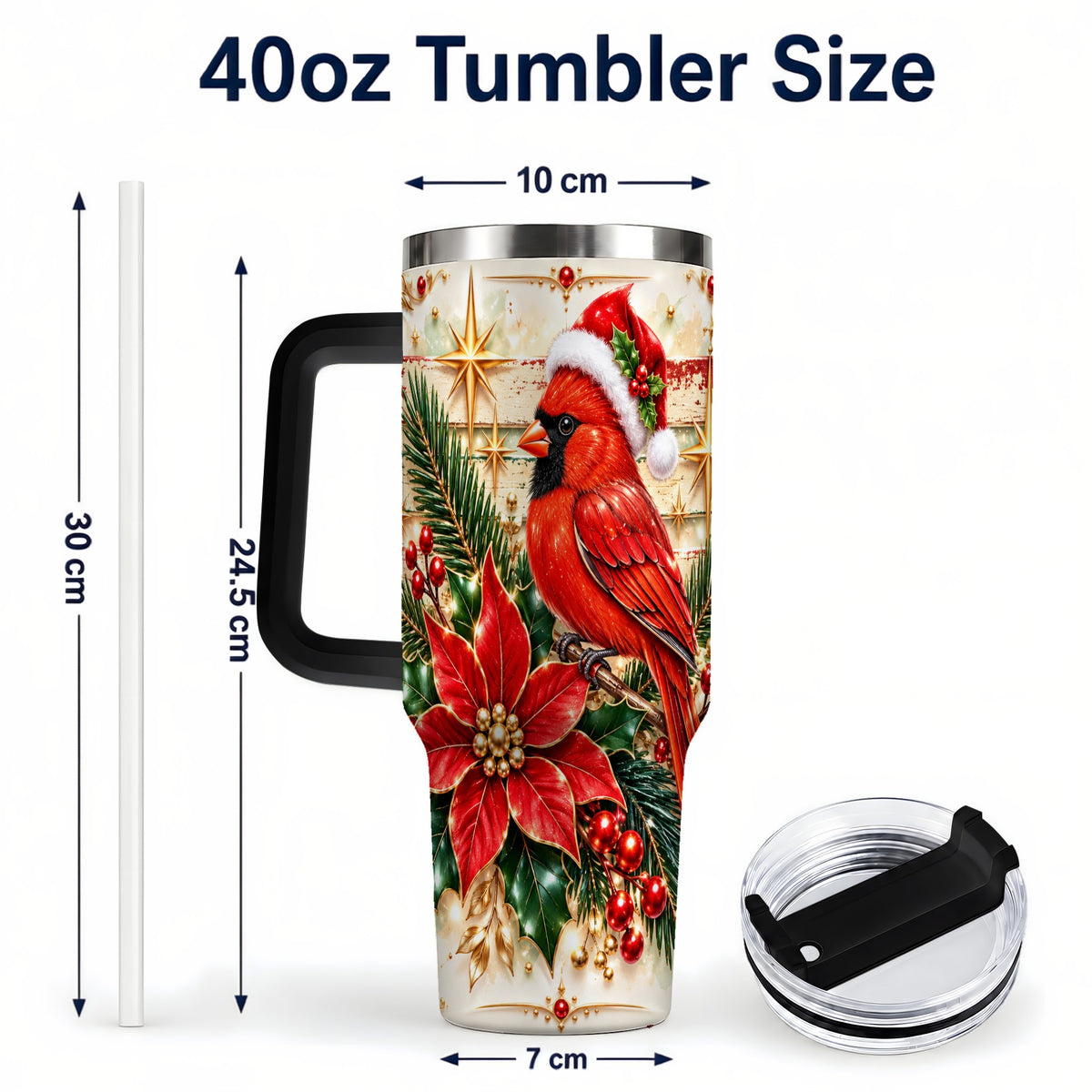 #pl[40oz|Black] Cardinal 40oz Tumbler, Winter Bird Stainless Steel Travel Cup