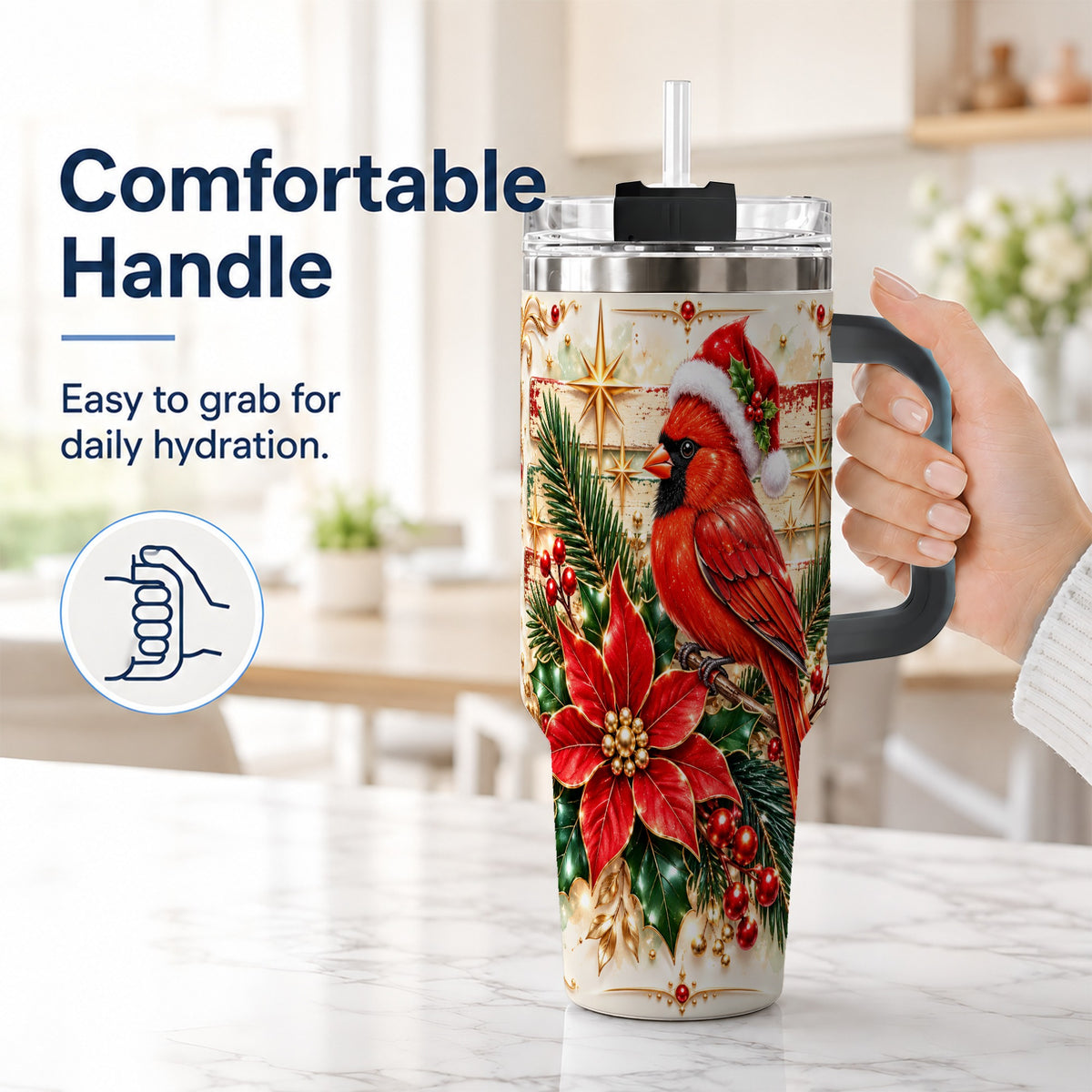 #pl[40oz|Black] Cardinal 40oz Tumbler, Winter Bird Stainless Steel Travel Cup