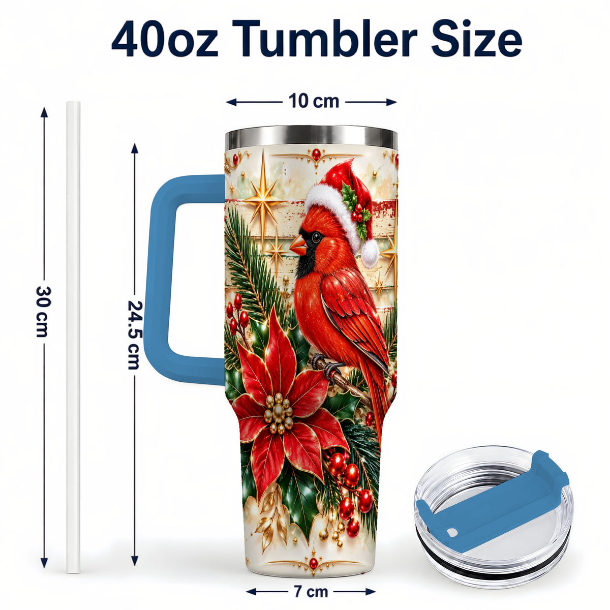 #pl[40oz|Blue] Cardinal 40oz Tumbler, Winter Bird Stainless Steel Travel Cup