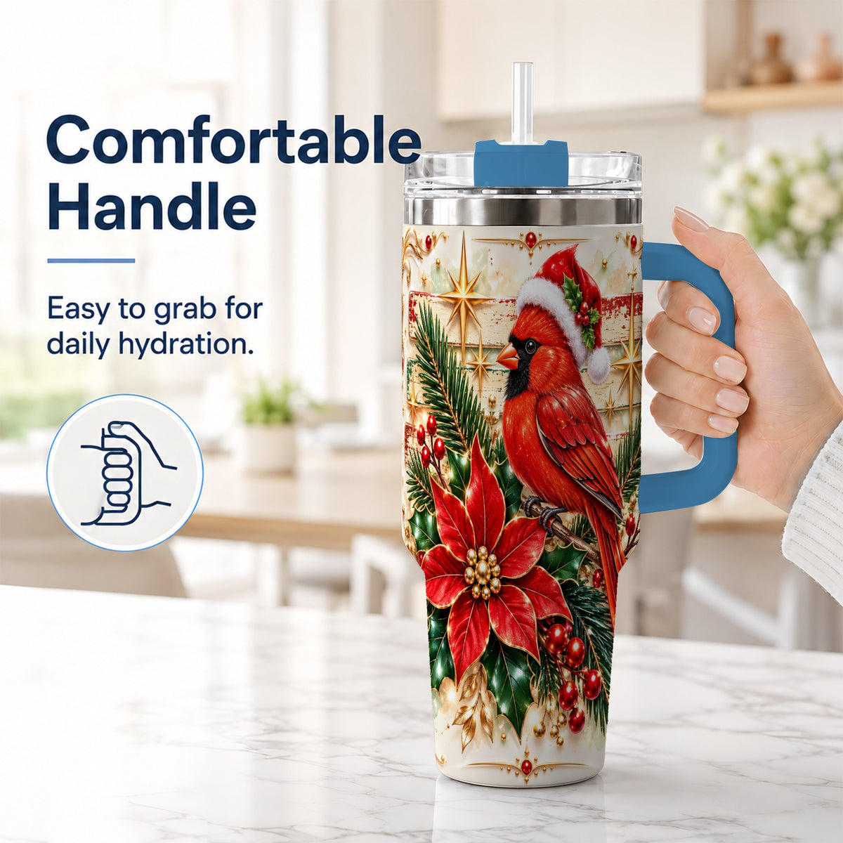 #pl[40oz|Blue] Cardinal 40oz Tumbler, Winter Bird Stainless Steel Travel Cup