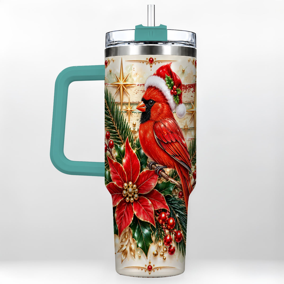 #pl[40oz|Green] Cardinal 40oz Tumbler, Winter Bird Stainless Steel Travel Cup