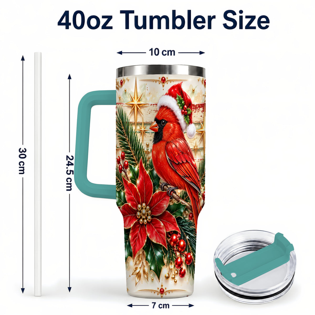 #pl[40oz|Green] Cardinal 40oz Tumbler, Winter Bird Stainless Steel Travel Cup