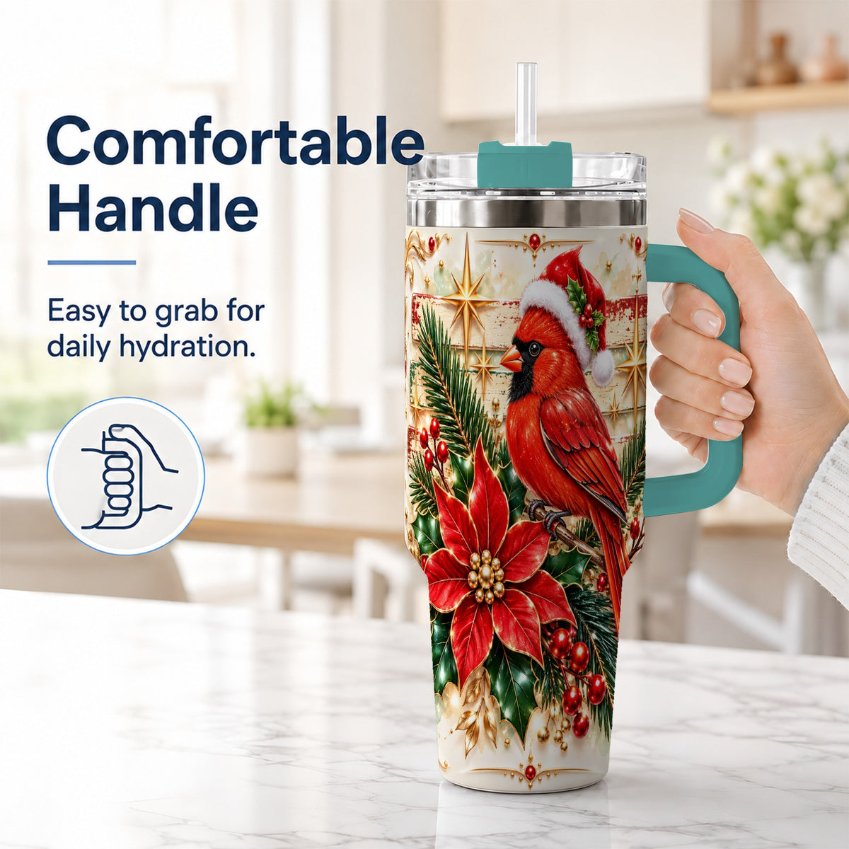 #pl[40oz|Green] Cardinal 40oz Tumbler, Winter Bird Stainless Steel Travel Cup