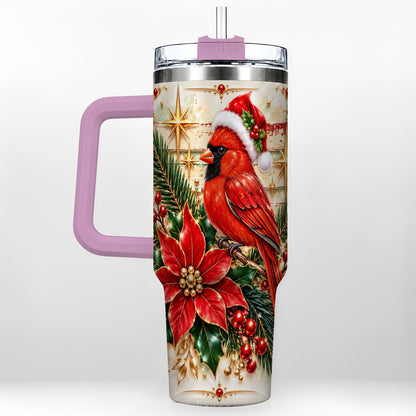 #pl[40oz|Pink] Cardinal 40oz Tumbler, Winter Bird Stainless Steel Travel Cup