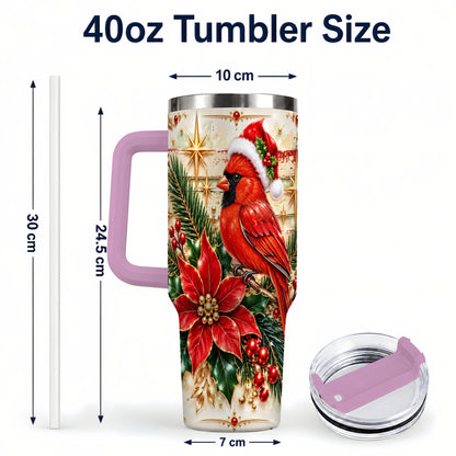 #pl[40oz|Pink] Cardinal 40oz Tumbler, Winter Bird Stainless Steel Travel Cup