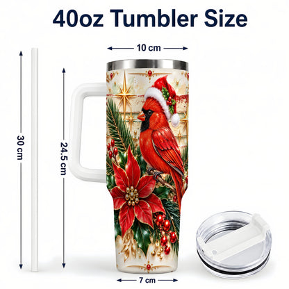 #pl[40oz|White] Cardinal 40oz Tumbler, Winter Bird Stainless Steel Travel Cup