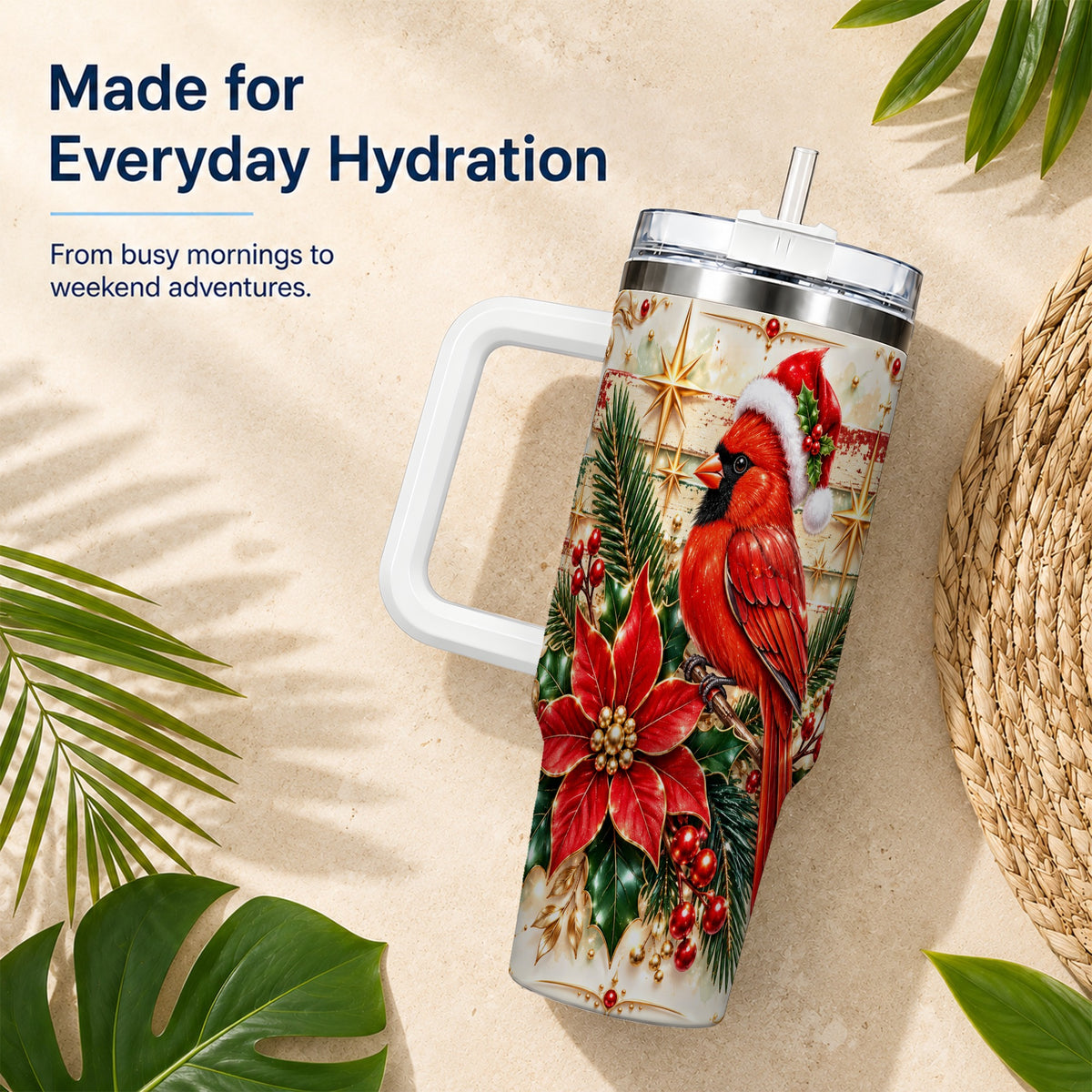 Cardinal 40oz Tumbler, Winter Bird Stainless Steel Travel Cup