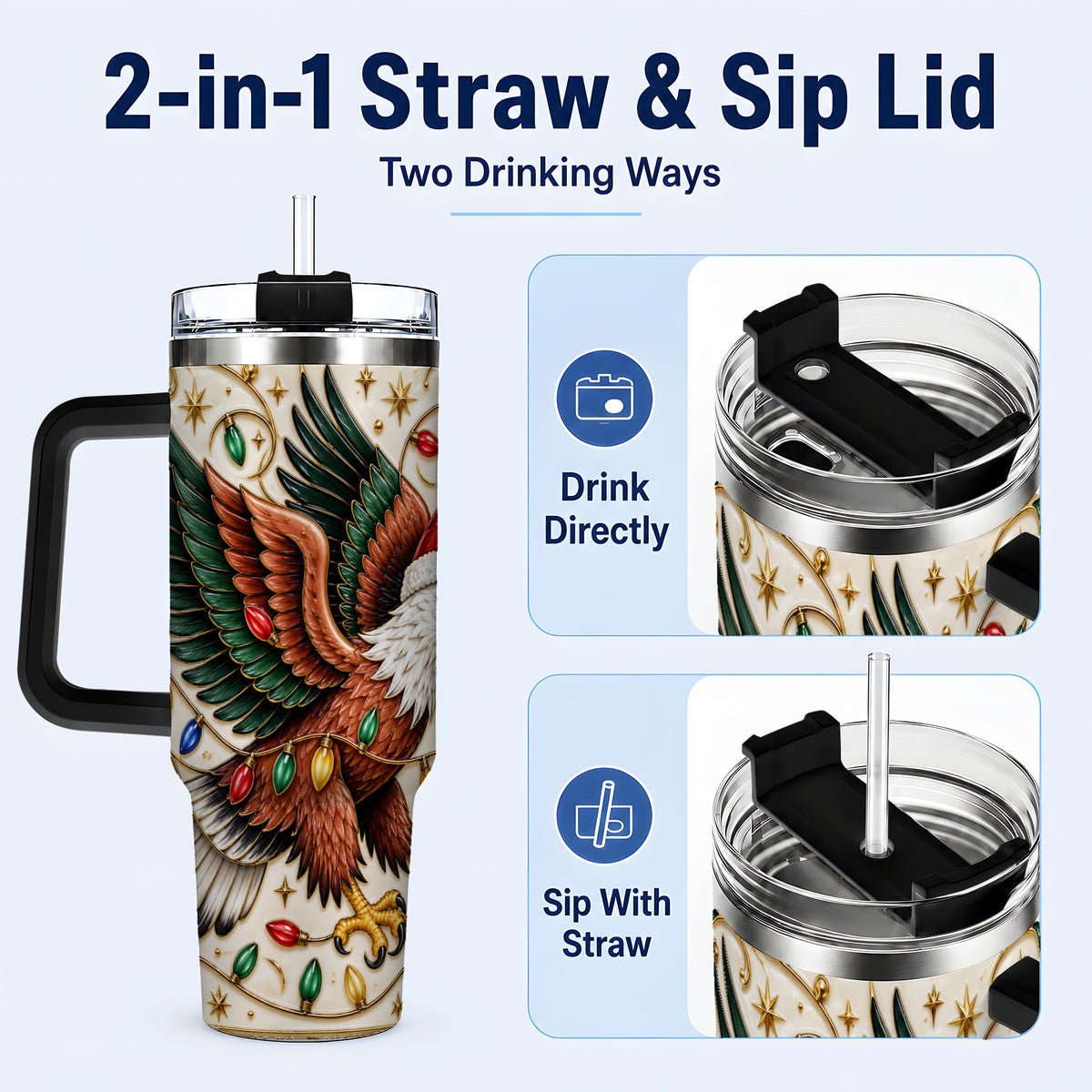 #pl[40oz|Black] Eagle 40oz Tumbler, Holiday Bird Stainless Steel Travel Cup