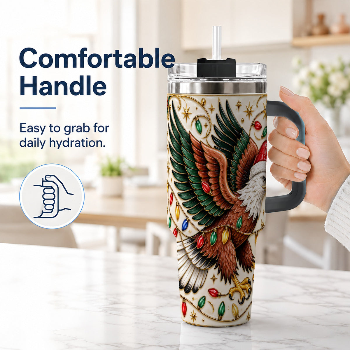 #pl[40oz|Black] Eagle 40oz Tumbler, Holiday Bird Stainless Steel Travel Cup