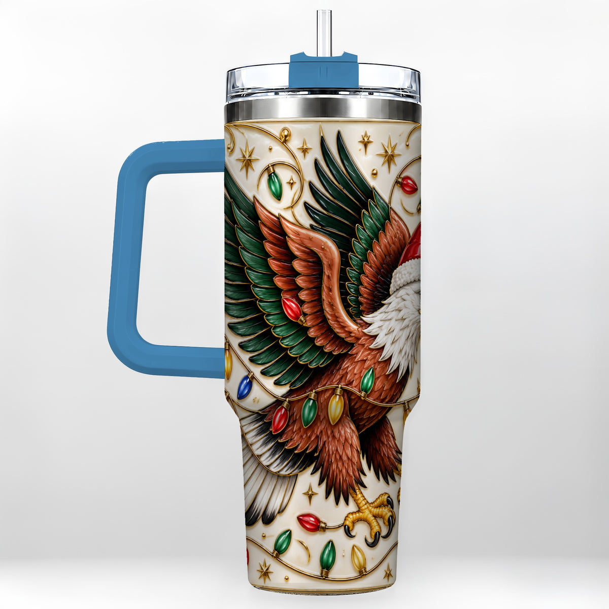 #pl[40oz|Blue] Eagle 40oz Tumbler, Holiday Bird Stainless Steel Travel Cup
