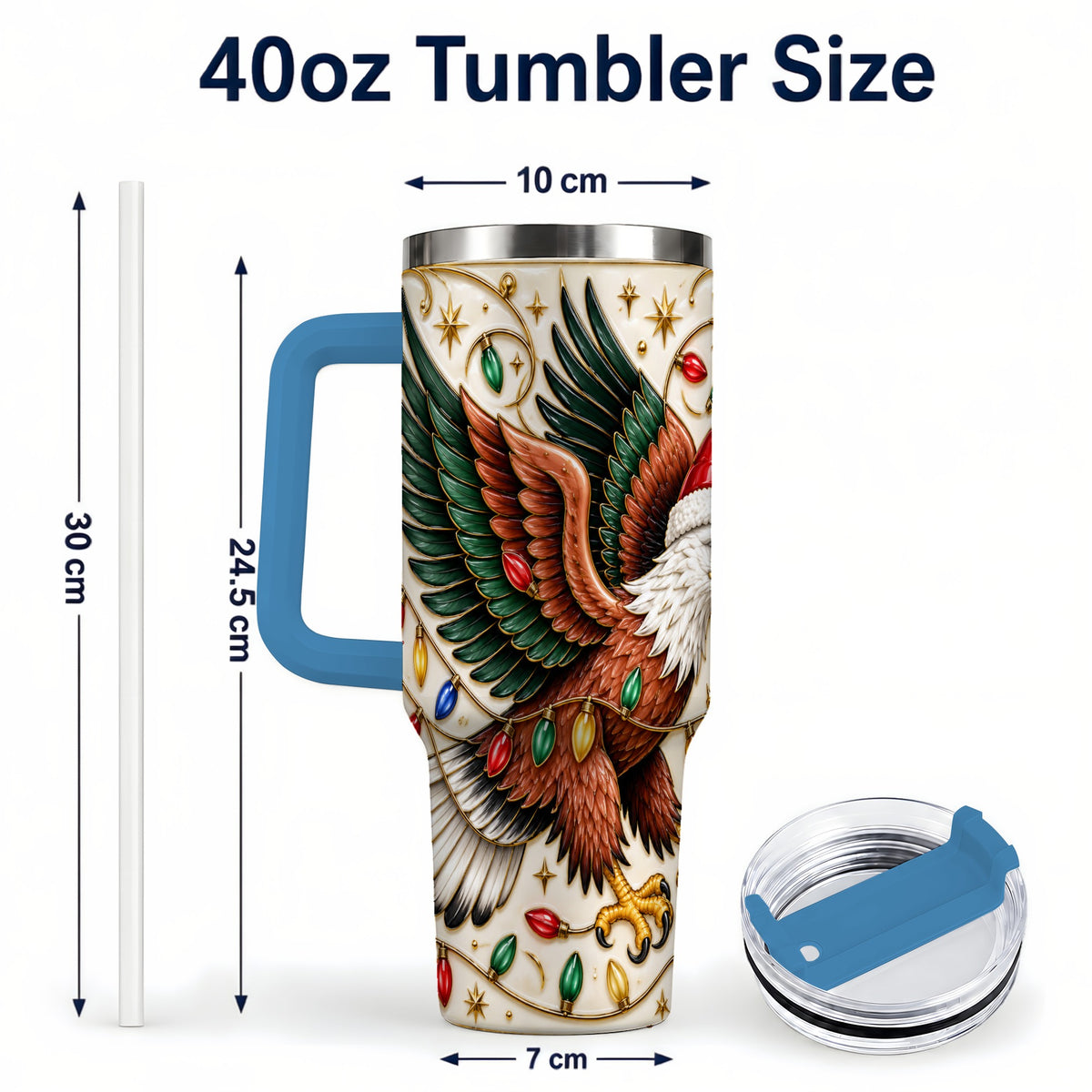 #pl[40oz|Blue] Eagle 40oz Tumbler, Holiday Bird Stainless Steel Travel Cup