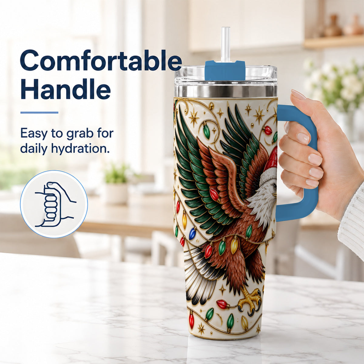 #pl[40oz|Blue] Eagle 40oz Tumbler, Holiday Bird Stainless Steel Travel Cup