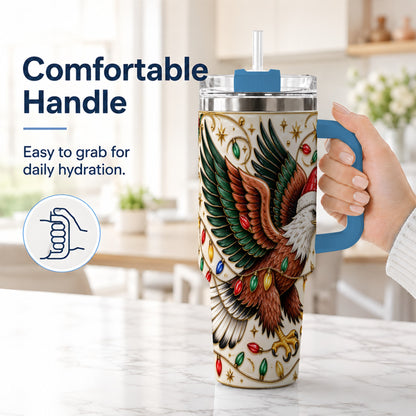#pl[40oz|Blue] Eagle 40oz Tumbler, Holiday Bird Stainless Steel Travel Cup