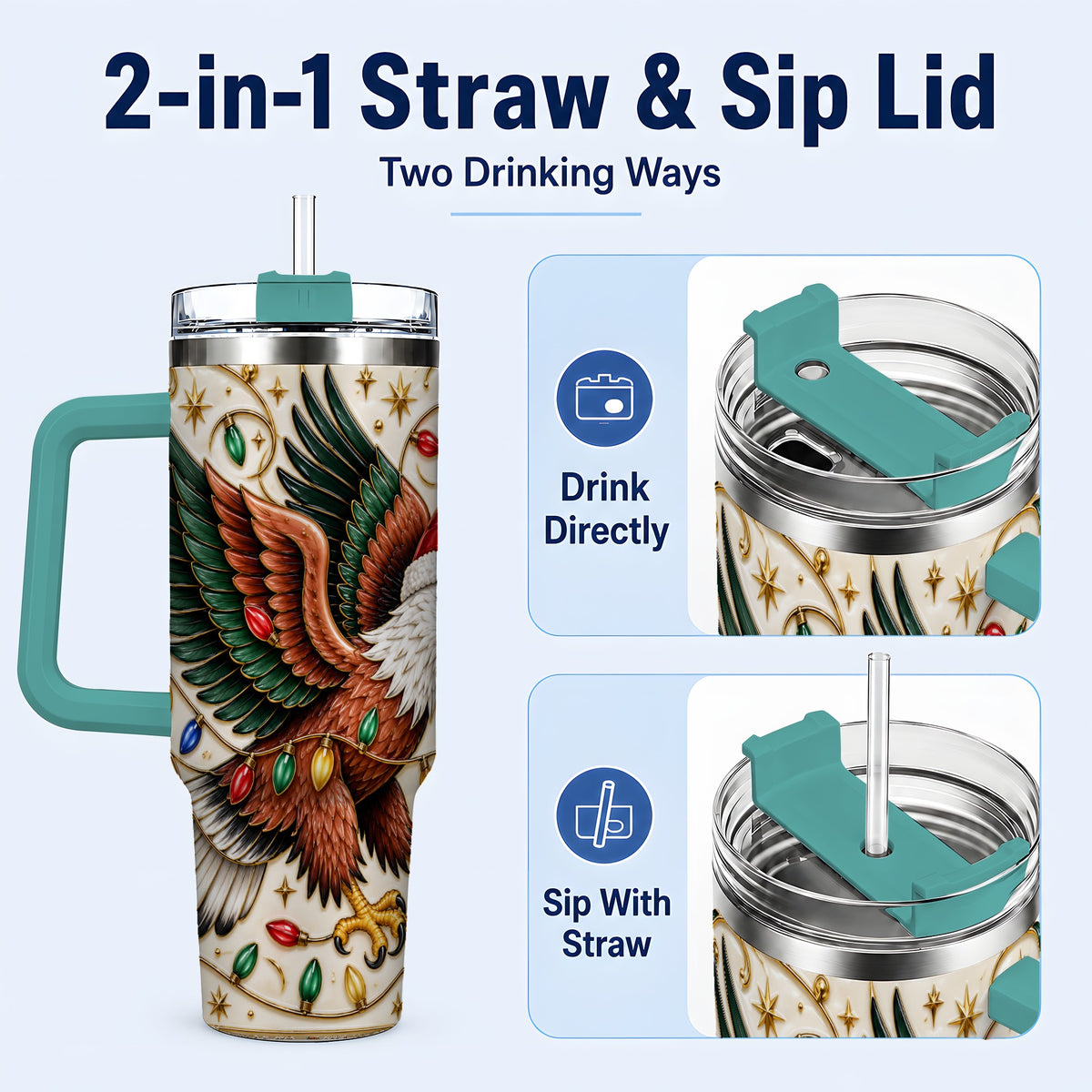 #pl[40oz|Green] Eagle 40oz Tumbler, Holiday Bird Stainless Steel Travel Cup