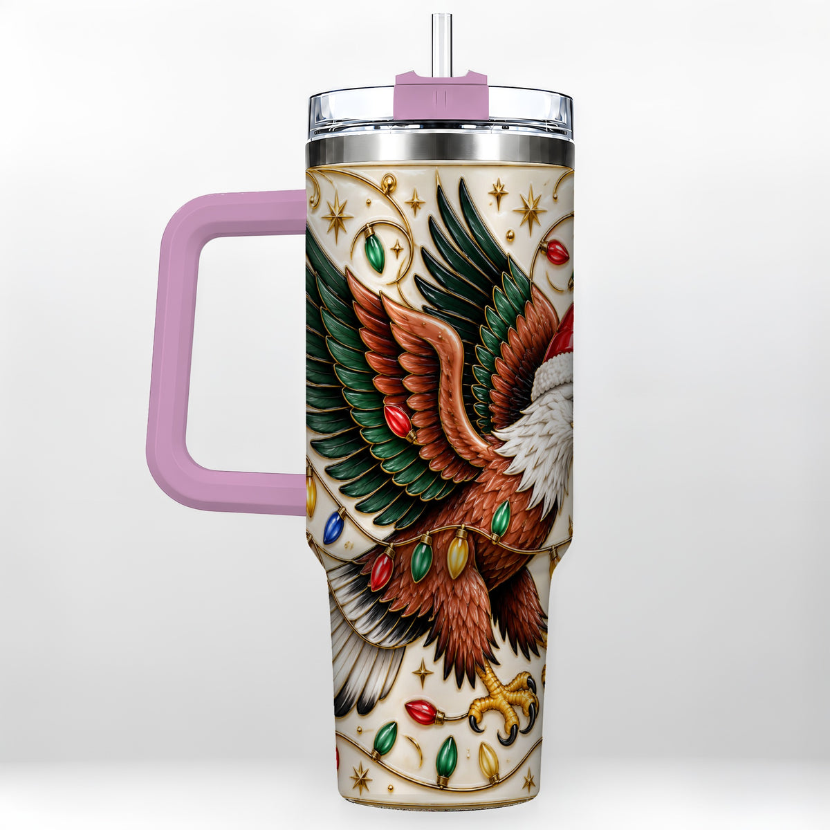 #pl[40oz|Pink] Eagle 40oz Tumbler, Holiday Bird Stainless Steel Travel Cup
